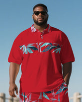 Big Men's Bold Fashion Bamboo Hawaiian Theme Short Sleeve Polo Shirt 2-piece Short Set
